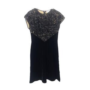 Vintage 90s Jeffrey & Dara Evenings Black Beaded Velvet Dress Sz 8 Whimsy Goth